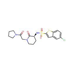 O=C(CN1CCC[C@H](NS(=O)(=O)c2cc3cc(Cl)ccc3s2)C1=O)N1CCCC1 ZINC000073164907