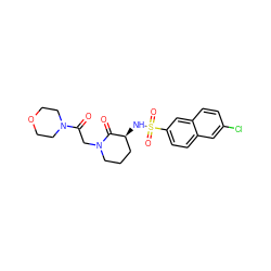 O=C(CN1CCC[C@H](NS(=O)(=O)c2ccc3cc(Cl)ccc3c2)C1=O)N1CCOCC1 ZINC000073142060