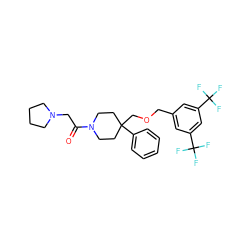 O=C(CN1CCCC1)N1CCC(COCc2cc(C(F)(F)F)cc(C(F)(F)F)c2)(c2ccccc2)CC1 ZINC000004424193