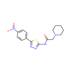 O=C(CN1CCCCC1)Nc1nnc(-c2ccc([N+](=O)[O-])cc2)s1 ZINC000019818018