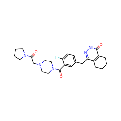 O=C(CN1CCN(C(=O)c2cc(Cc3n[nH]c(=O)c4c3CCCC4)ccc2F)CC1)N1CCCC1 ZINC000149069106