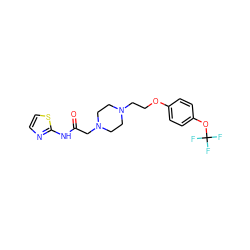 O=C(CN1CCN(CCOc2ccc(OC(F)(F)F)cc2)CC1)Nc1nccs1 ZINC000169345147