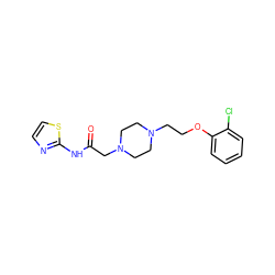 O=C(CN1CCN(CCOc2ccccc2Cl)CC1)Nc1nccs1 ZINC000105423844