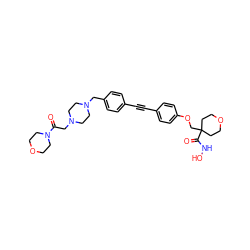 O=C(CN1CCN(Cc2ccc(C#Cc3ccc(OCC4(C(=O)NO)CCOCC4)cc3)cc2)CC1)N1CCOCC1 ZINC000299826053