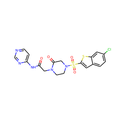 O=C(CN1CCN(S(=O)(=O)c2cc3ccc(Cl)cc3s2)CC1=O)Nc1ccncn1 ZINC000029464139