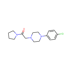 O=C(CN1CCN(c2ccc(Cl)cc2)CC1)N1CCCC1 ZINC000061688162