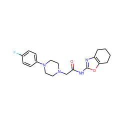 O=C(CN1CCN(c2ccc(F)cc2)CC1)Nc1nc2c(o1)CCCC2 ZINC000096258515