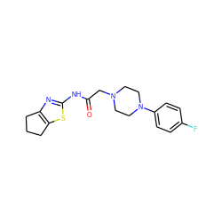 O=C(CN1CCN(c2ccc(F)cc2)CC1)Nc1nc2c(s1)CCC2 ZINC000051182461