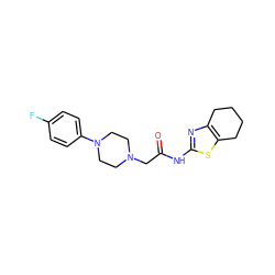 O=C(CN1CCN(c2ccc(F)cc2)CC1)Nc1nc2c(s1)CCCC2 ZINC000016606220