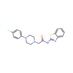 O=C(CN1CCN(c2ccc(F)cc2)CC1)Nc1nc2ccccc2s1 ZINC000035800841