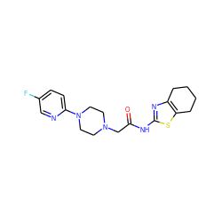 O=C(CN1CCN(c2ccc(F)cn2)CC1)Nc1nc2c(s1)CCCC2 ZINC000096258503