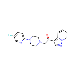 O=C(CN1CCN(c2ccc(F)cn2)CC1)c1cnn2ccccc12 ZINC000096258494