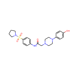 O=C(CN1CCN(c2ccc(O)cc2)CC1)Nc1ccc(S(=O)(=O)N2CCCC2)cc1 ZINC000058161338