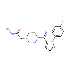 O=C(CN1CCN(c2nc3cc(F)ccc3n3cccc23)CC1)NO ZINC000040949713