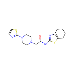 O=C(CN1CCN(c2nccs2)CC1)Nc1nc2c(s1)CCCC2 ZINC000052359269