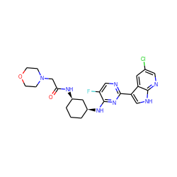 O=C(CN1CCOCC1)N[C@@H]1CCC[C@H](Nc2nc(-c3c[nH]c4ncc(Cl)cc34)ncc2F)C1 ZINC000299823836