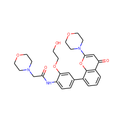 O=C(CN1CCOCC1)Nc1ccc(-c2cccc3c(=O)cc(N4CCOCC4)oc23)cc1OCCO ZINC000101394130