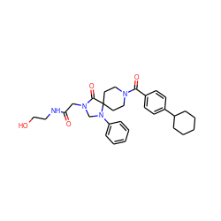 O=C(CN1CN(c2ccccc2)C2(CCN(C(=O)c3ccc(C4CCCCC4)cc3)CC2)C1=O)NCCO ZINC000066058879