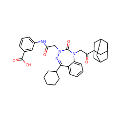 O=C(CN1N=C(C2CCCCC2)c2ccccc2N(CC(=O)C23CC4CC(CC(C4)C2)C3)C1=O)Nc1cccc(C(=O)O)c1 ZINC000028655799