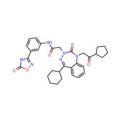 O=C(CN1N=C(C2CCCCC2)c2ccccc2N(CC(=O)C2CCCC2)C1=O)Nc1cccc(-c2noc(=O)[nH]2)c1 ZINC000003915922