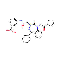 O=C(CN1N=C(C2CCCCC2)c2ccccc2N(CC(=O)C2CCCC2)C1=O)Nc1cccc(C(=O)O)c1 ZINC000003816170