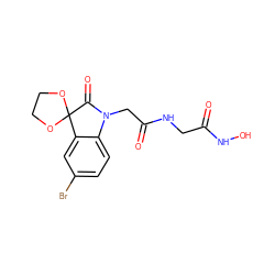 O=C(CNC(=O)CN1C(=O)C2(OCCO2)c2cc(Br)ccc21)NO ZINC000096258381