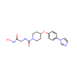 O=C(CNC(=O)N1CCC(Oc2ccc(-n3ccnc3)cc2)CC1)NO ZINC000028528522