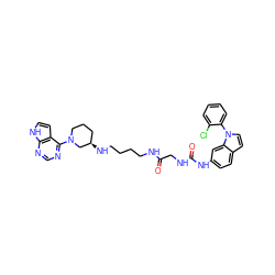 O=C(CNC(=O)Nc1ccc2ccn(-c3ccccc3Cl)c2c1)NCCCCN[C@@H]1CCCN(c2ncnc3[nH]ccc23)C1 ZINC001772578353