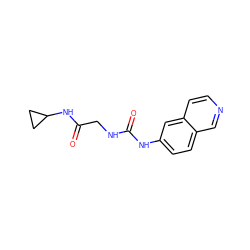 O=C(CNC(=O)Nc1ccc2cnccc2c1)NC1CC1 ZINC000296867800