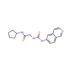 O=C(CNC(=O)Nc1ccc2cnccc2c1)NC1CCCC1 ZINC000653711782