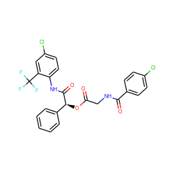 O=C(CNC(=O)c1ccc(Cl)cc1)O[C@H](C(=O)Nc1ccc(Cl)cc1C(F)(F)F)c1ccccc1 ZINC000053299078