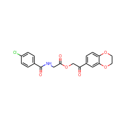 O=C(CNC(=O)c1ccc(Cl)cc1)OCC(=O)c1ccc2c(c1)OCCO2 ZINC000005212600