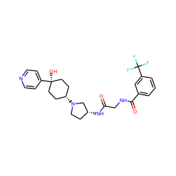 O=C(CNC(=O)c1cccc(C(F)(F)F)c1)N[C@@H]1CCN([C@H]2CC[C@](O)(c3ccncc3)CC2)C1 ZINC000102941994