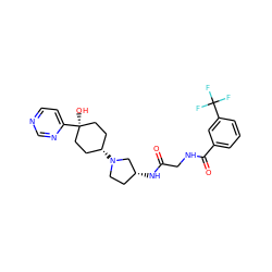 O=C(CNC(=O)c1cccc(C(F)(F)F)c1)N[C@@H]1CCN([C@H]2CC[C@](O)(c3ccncn3)CC2)C1 ZINC000102942444