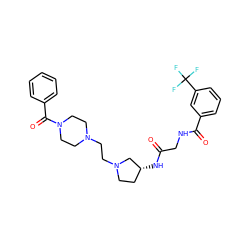 O=C(CNC(=O)c1cccc(C(F)(F)F)c1)N[C@@H]1CCN(CCN2CCN(C(=O)c3ccccc3)CC2)C1 ZINC000049781100