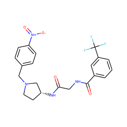 O=C(CNC(=O)c1cccc(C(F)(F)F)c1)N[C@@H]1CCN(Cc2ccc([N+](=O)[O-])cc2)C1 ZINC000029126042