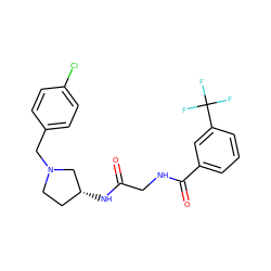 O=C(CNC(=O)c1cccc(C(F)(F)F)c1)N[C@@H]1CCN(Cc2ccc(Cl)cc2)C1 ZINC000028383479