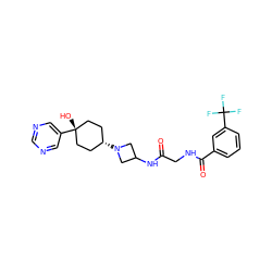 O=C(CNC(=O)c1cccc(C(F)(F)F)c1)NC1CN([C@H]2CC[C@@](O)(c3cncnc3)CC2)C1 ZINC000254093908