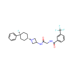 O=C(CNC(=O)c1cccc(C(F)(F)F)c1)NC1CN([C@H]2CC[C@](F)(c3ccccc3)CC2)C1 ZINC000101441475