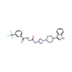 O=C(CNC(=O)c1cccc(C(F)(F)F)c1)NC1CN(C2CCC(c3c[nH]c4ccccc34)CC2)C1 ZINC000072141482