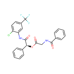 O=C(CNC(=O)c1ccccc1)O[C@H](C(=O)Nc1cc(C(F)(F)F)ccc1Cl)c1ccccc1 ZINC000003242873