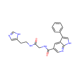 O=C(CNC(=O)c1cnc2[nH]cc(-c3ccccc3)c2c1)NCCc1cnc[nH]1 ZINC001772602311