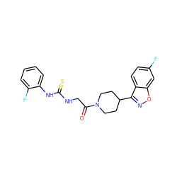 O=C(CNC(=S)Nc1ccccc1F)N1CCC(c2noc3cc(F)ccc23)CC1 ZINC000095597042