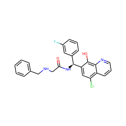 O=C(CNCc1ccccc1)N[C@@H](c1cccc(F)c1)c1cc(Cl)c2cccnc2c1O ZINC000040917827