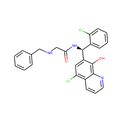 O=C(CNCc1ccccc1)N[C@@H](c1ccccc1Cl)c1cc(Cl)c2cccnc2c1O ZINC000040404297