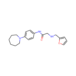 O=C(CNCc1ccco1)Nc1ccc(N2CCCCCC2)cc1 ZINC000003874146