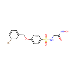 O=C(CNS(=O)(=O)c1ccc(OCc2cccc(Br)c2)cc1)NO ZINC000096284920