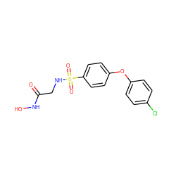 O=C(CNS(=O)(=O)c1ccc(Oc2ccc(Cl)cc2)cc1)NO ZINC000028528715