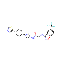 O=C(CNc1noc2ccc(C(F)(F)F)cc12)NC1CN([C@H]2CC[C@@H](c3cncs3)CC2)C1 ZINC000253803539