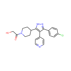 O=C(CO)N1CCC(c2[nH]nc(-c3ccc(Cl)cc3)c2-c2ccncc2)CC1 ZINC000049073376